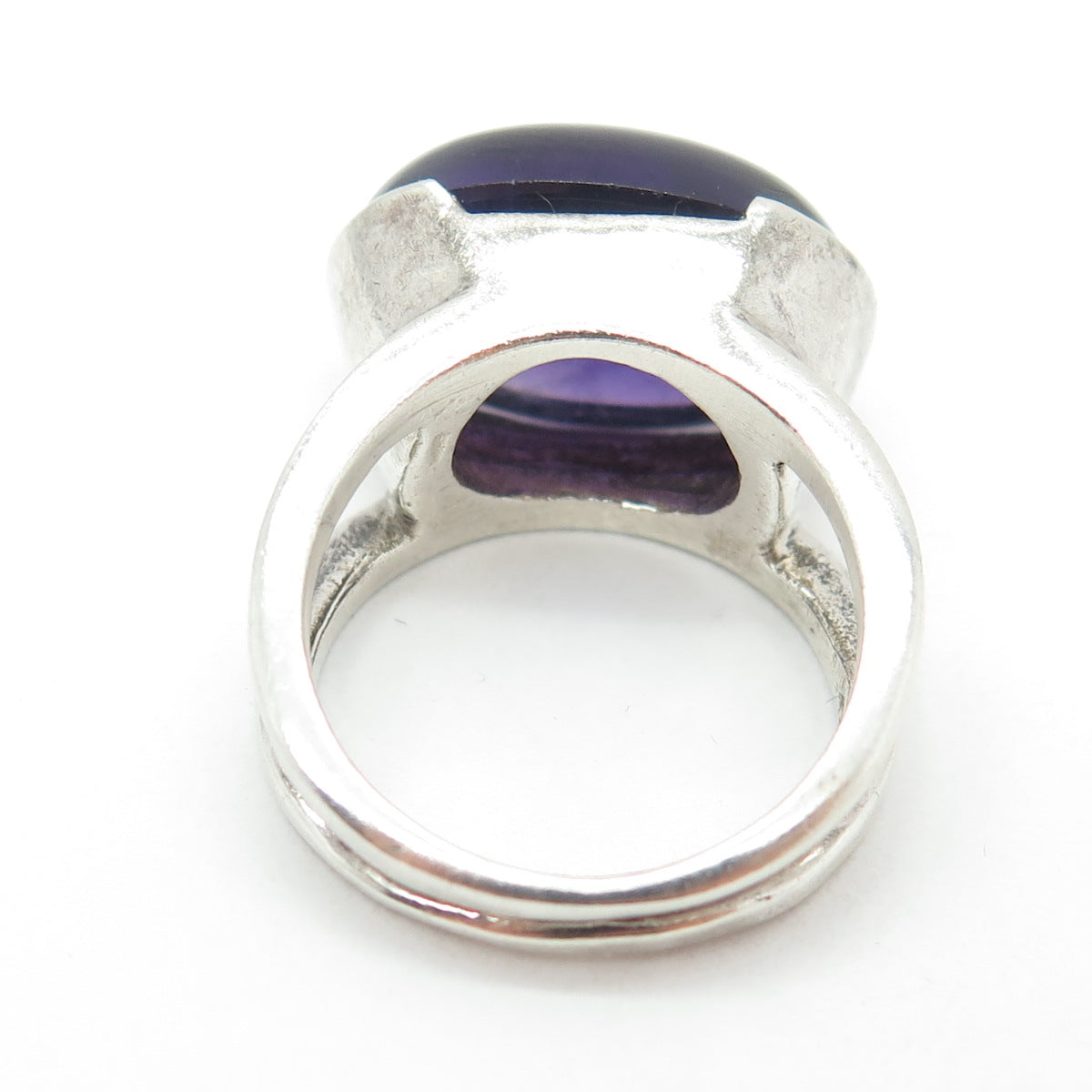 CRYSTAL 925 Sterling Silver Vintage Real Amethyst Modernist Ring Size 6.75