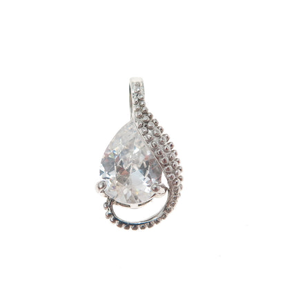 925 Sterling Silver Pear & Round-Cut C Z Minimalist Slide Charm Pendant