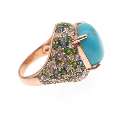 Carol Brodie 925 Sterling Silver Gold Plated Real Multi-Color Gem Ring Size 8.25