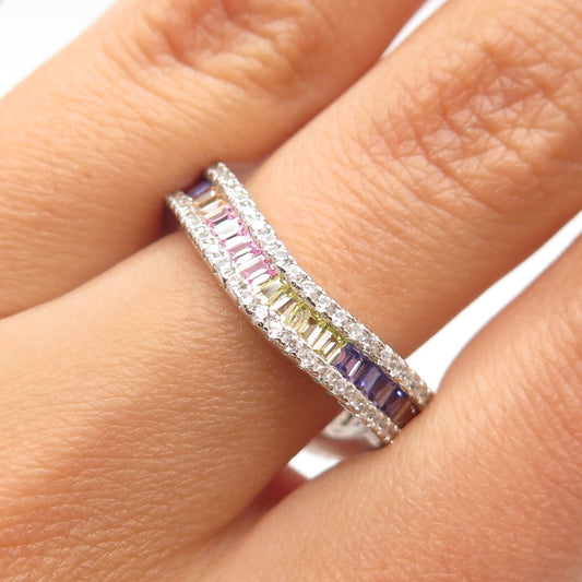 925 Sterling Silver Multi-Color C Z Wavy Ring Size 7.5