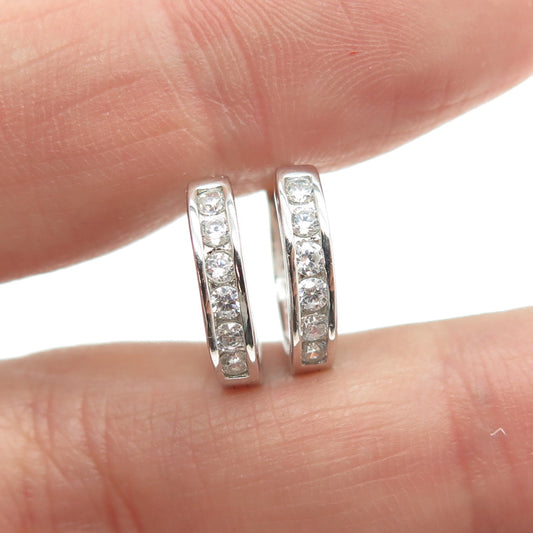 925 Sterling Silver Round-Cut C Z Hoop Earrings