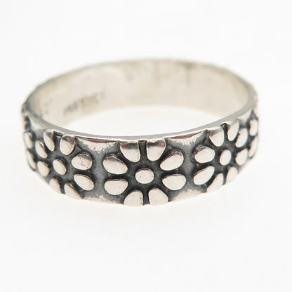 925 Sterling Silver Vintage Mexico Flower Oxidized Band Ring Size 11.75