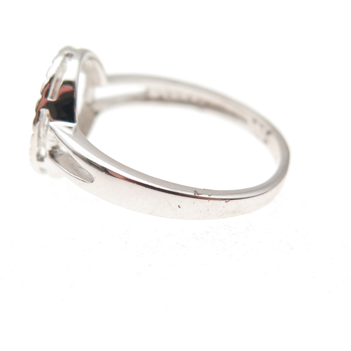 925 Sterling Silver Real Round-Cut Diamond Fleur de Lis Ring Size 6