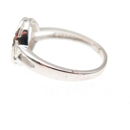 925 Sterling Silver Real Round-Cut Diamond Fleur de Lis Ring Size 6