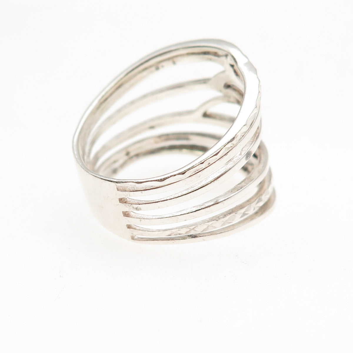925 Sterling Silver Vintage Diamond-Cut Multi-Row Ring Size 8