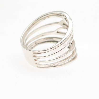 925 Sterling Silver Vintage Diamond-Cut Multi-Row Ring Size 8