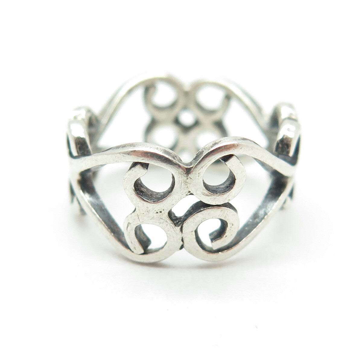 925 Sterling Silver Vintage Swirl Modernist Band Ring Size 4.75