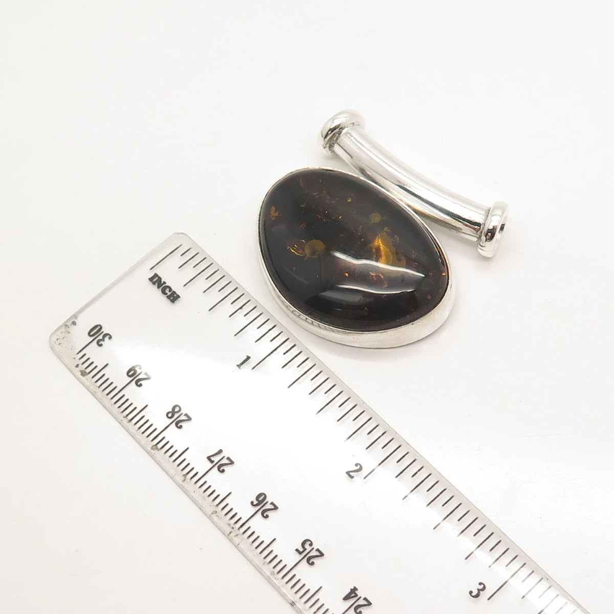 925 Sterling Silver Vintage Real Amber Slide Pendant