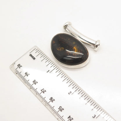 925 Sterling Silver Vintage Real Amber Slide Pendant