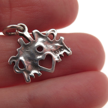 925 Sterling Silver Vintage All Sports Mom Heart Oxidized Mini Charm Pendant