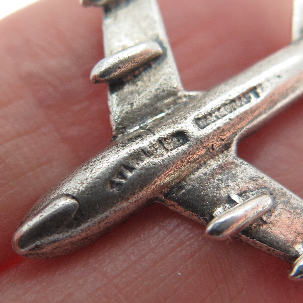 DANECRAFT 925 Sterling Silver Antique Retro Airplane 3D Charm Pendant