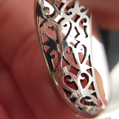 925 Sterling Silver Heart Ornate Oxidized Ring Size 8