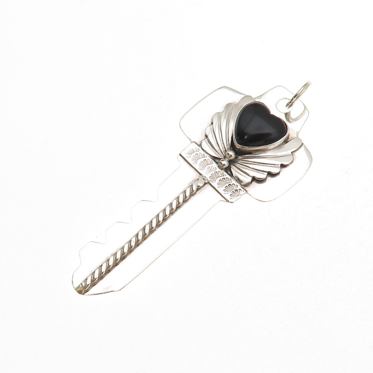 Benson Manygoats Navajo Old Pawn Sterling Vintage Black Onyx Heart Key Pendant