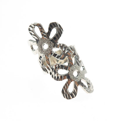 925 Sterling Silver Vintage Mexico Flower Blossom Bypass Ring Size 5.75