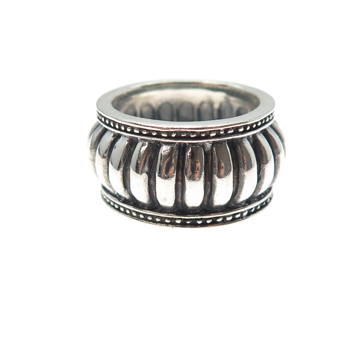 925 Sterling Silver Vintage Modernist Ribbed Oxidized Ring Size 6.25