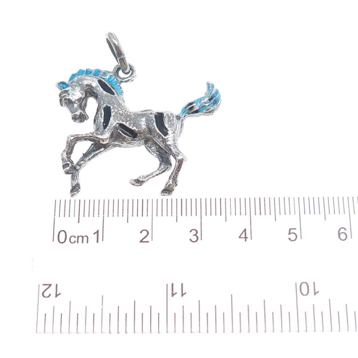 925 Sterling Silver Vintage Italy Enamel Horse Oxidized Charm Pendant