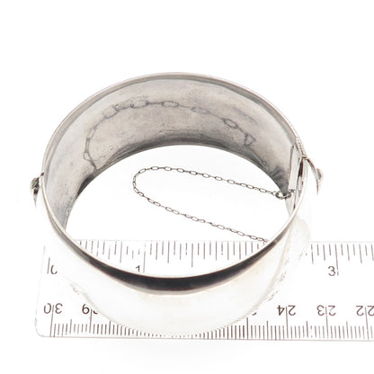 WINMOR 925 Sterling Silver Antique Art Deco Floral Wide Bangle Bracelet 7.5"