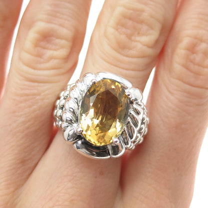 CLYDE DUNEIER CID 925 Sterling Silver Vintage Real Citrine Ribbed Ring Size 7.75