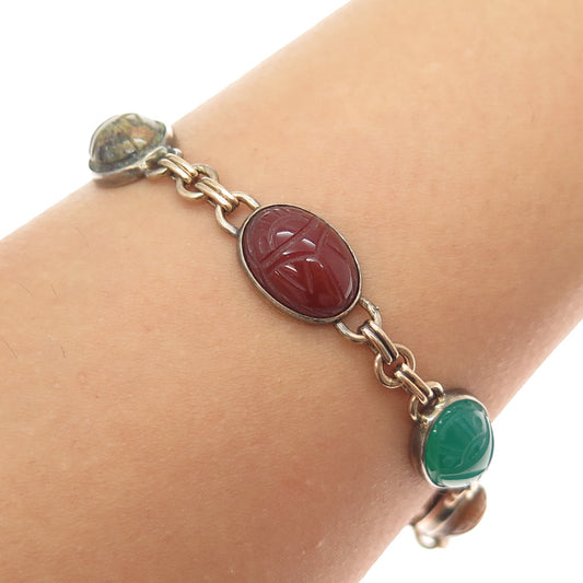 SYMMETALIC 1/20 14K Gold Filled 925 Sterling Antique Real Muti-Gem Bracelet 7"