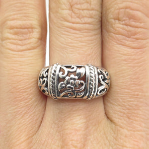 CFJ Collins Fine Jewelry 925 Sterling Silver Vintage Flower Oxidized Ring Size 8