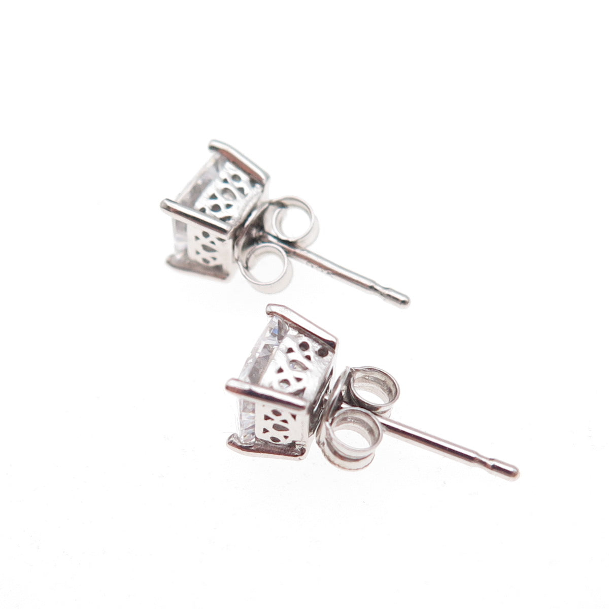 925 Sterling Silver Princess-Cut C Z Stud Earrings