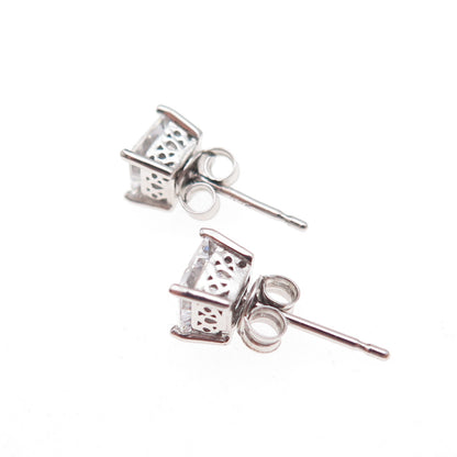 925 Sterling Silver Princess-Cut C Z Stud Earrings