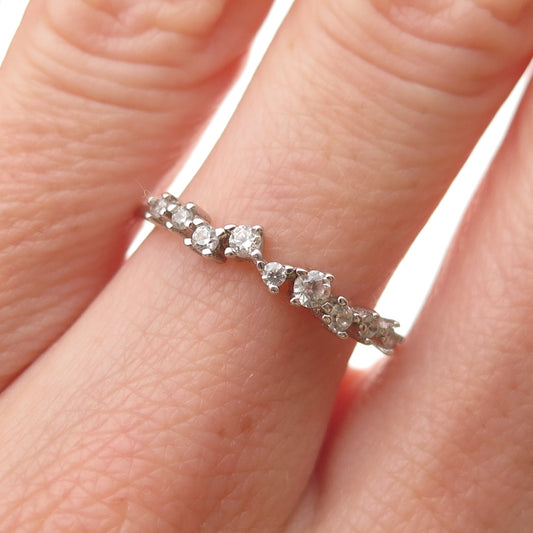 925 Sterling Silver Round-Cut C Z Half Eternity Stackable Ring Size 7.25