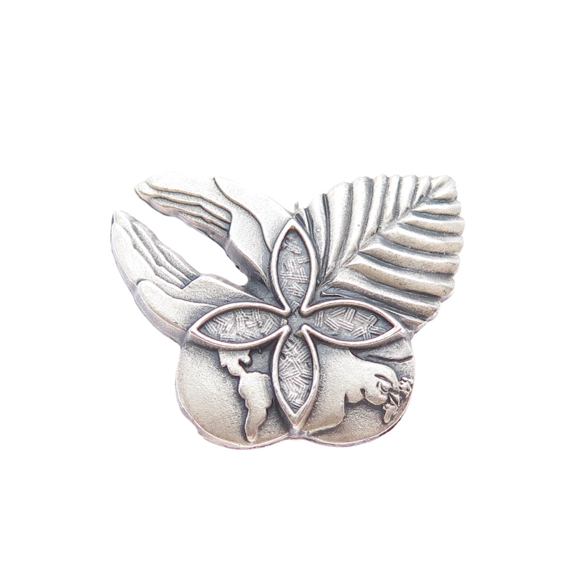 925 Sterling Silver Vintage World Peace Hands Butterfly Pin Brooch / Pendant