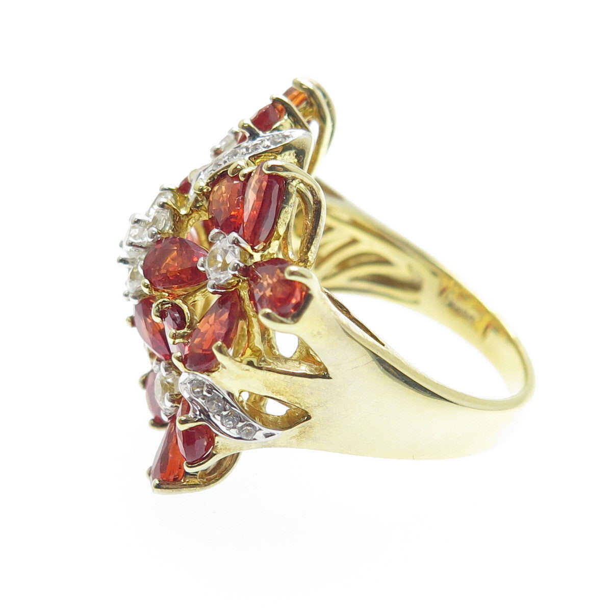DSMK 925 Sterling Silver Gold Plated Fire Sapphire & White Topaz Ring Size 7.25