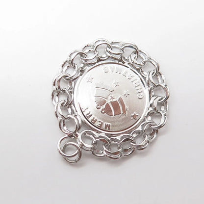 925 Sterling Silver Antique Art Deco A-American Merry Christmas Round Pendant