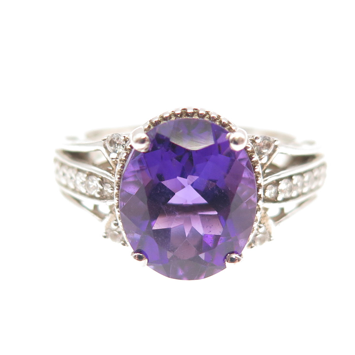 Chuck Clemency 925 Sterling Silver Real Amethyst & White Topaz Ring Size 7
