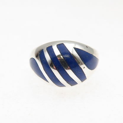 925 Sterling Silver Vintage Real Lapis Oxidized Dome Ring Size 4.5