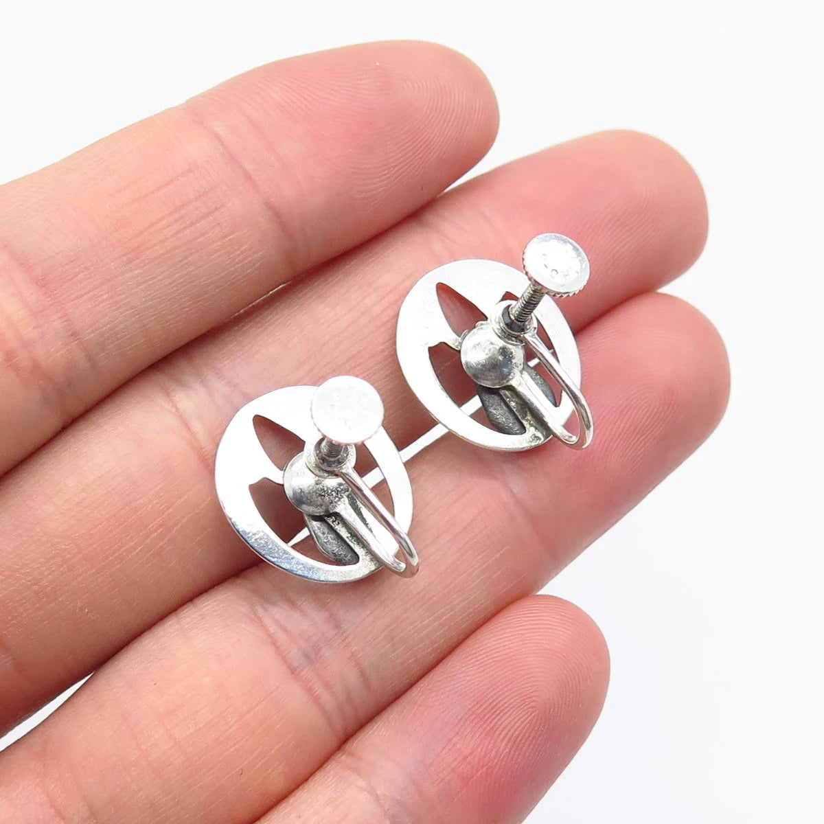 925 Sterling Silver Vintage Real Hematite Gemstone Screw Back Earrings