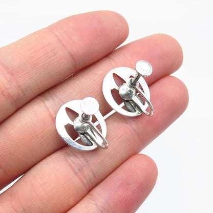 925 Sterling Silver Vintage Real Hematite Gemstone Screw Back Earrings