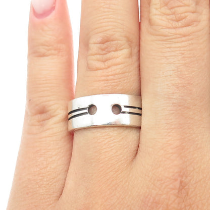 925 Sterling Silver Vintage Mexico Stripes & Hole Band Ring Size 7.5