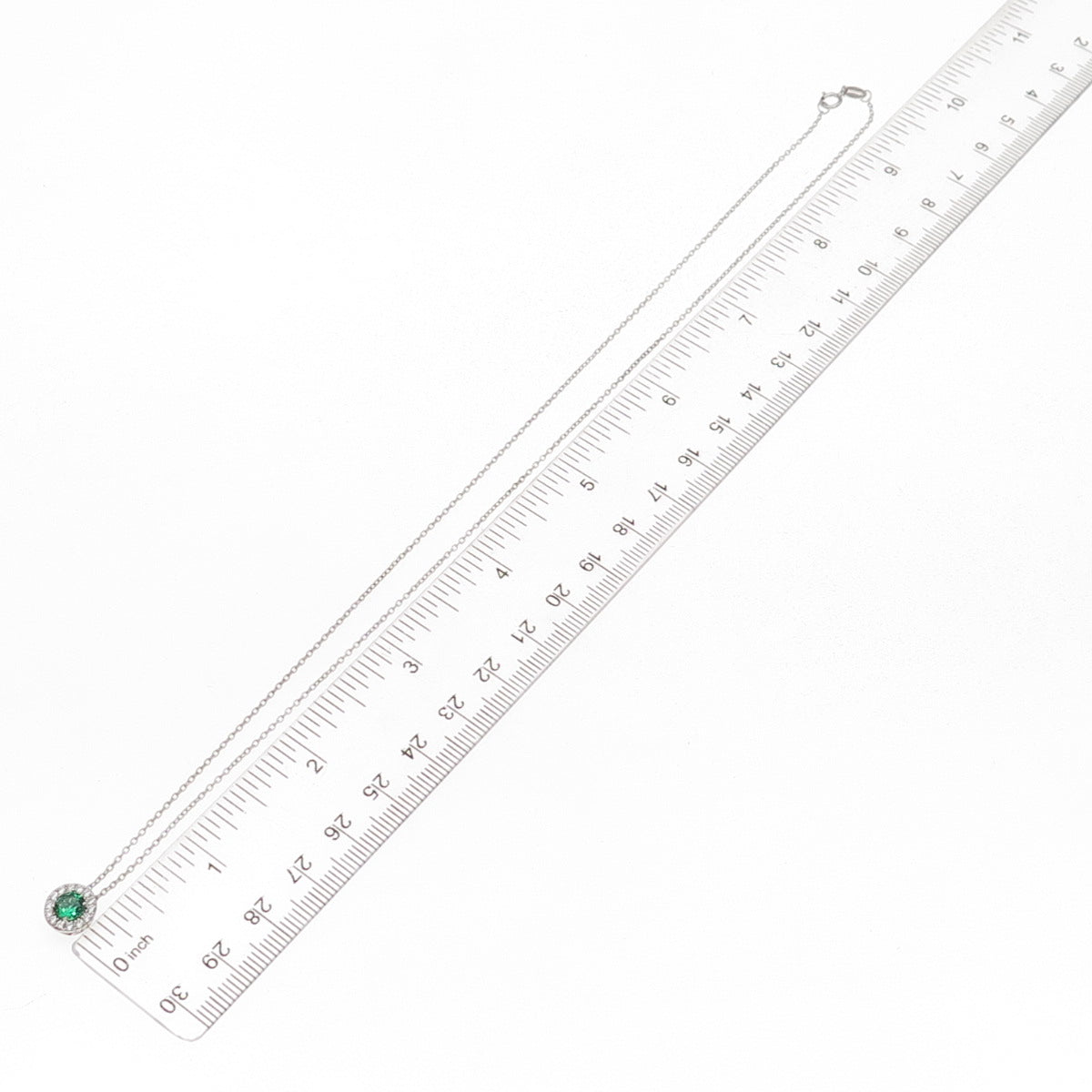 925 Sterling Silver Round-Cut Green & White C Z Cable Chain Necklace 18"
