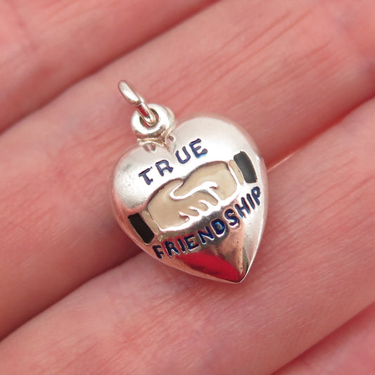 925 Sterling Antique Enamel True Friendship Chatelaine Heart Mini Charm Pendant