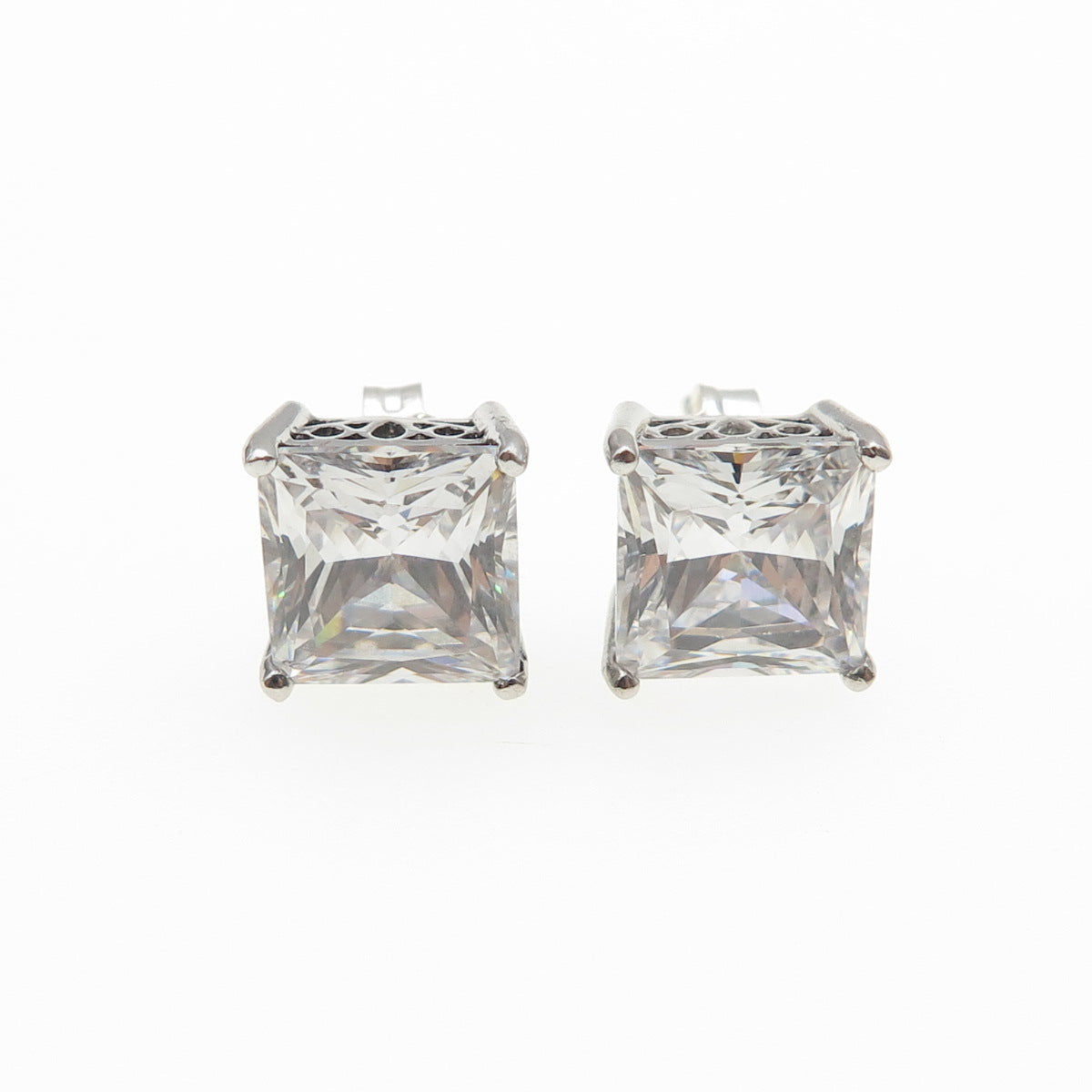 925 Sterling Silver Princess-Cut C Z Stud Earrings