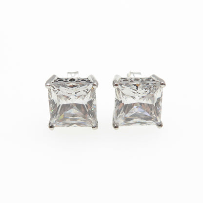 925 Sterling Silver Princess-Cut C Z Stud Earrings