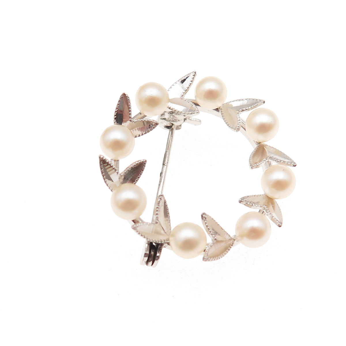 950 Silver Antique Japan Real Akoya Pearl Floral Circle of Life Pin Brooch