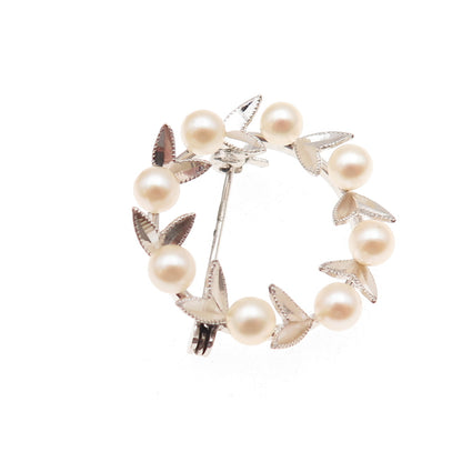 950 Silver Antique Japan Real Akoya Pearl Floral Circle of Life Pin Brooch