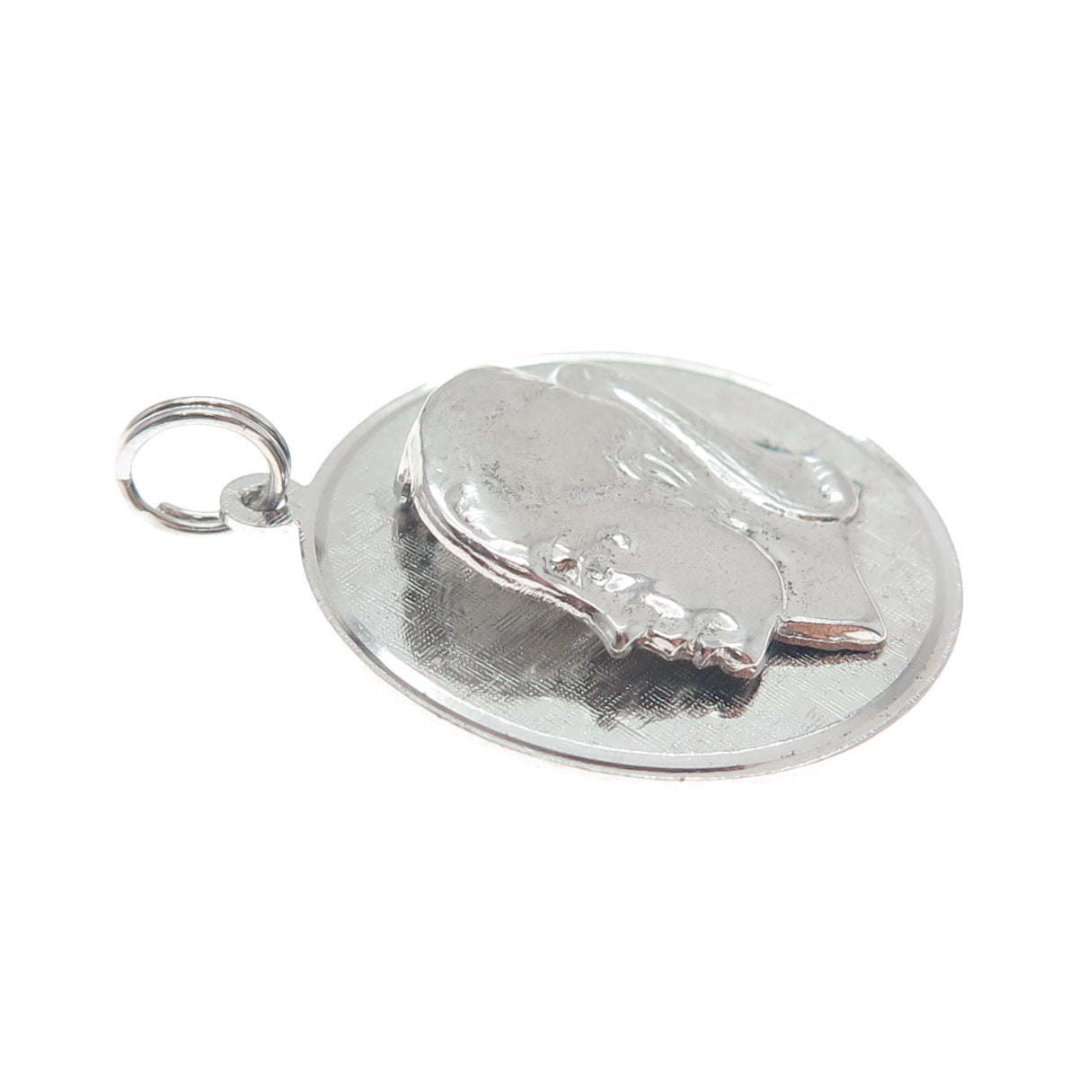 925 Sterling Silver Vintage Girl's Face Profile Round Charm Pendant