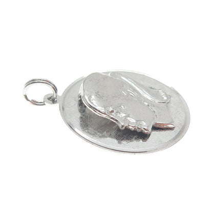 925 Sterling Silver Vintage Girl's Face Profile Round Charm Pendant