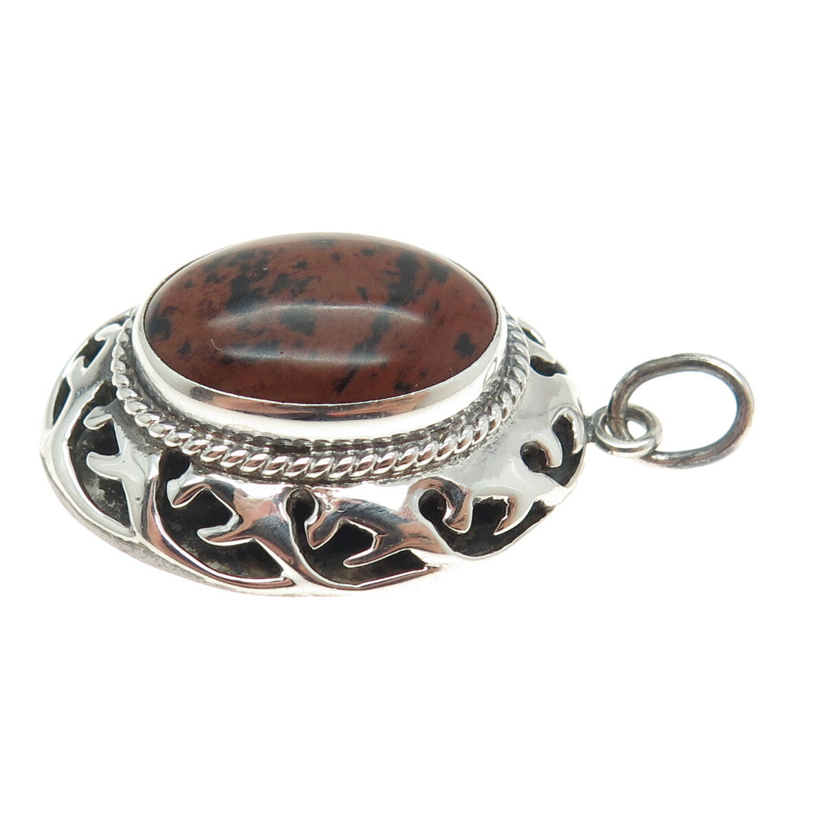 925 Sterling Silver Vintage CII Mexico Real Mahogany Obsidian Jasper Pendant