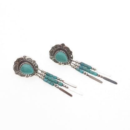 Quoc Turquoise Old Pawn 925 Sterling Silver Vintage Southwestern Dangle Earrings