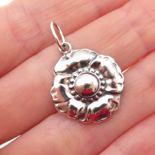 925 Sterling Silver Vintage Modernist Flower Oxidized Charm Pendant
