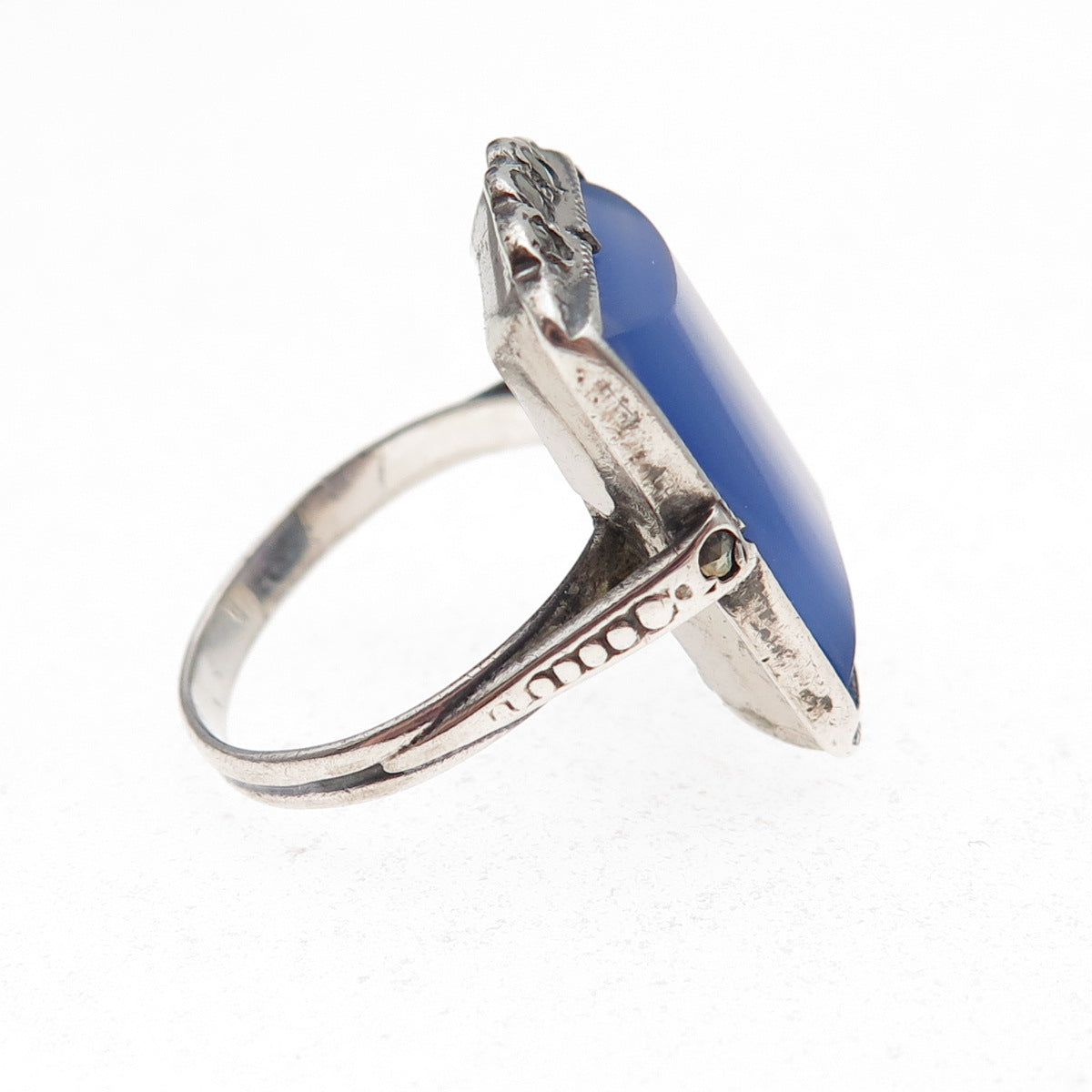 925 Sterling Antique Real Chalcedony & Marcasite Ring Size 5.75 (missing stone)