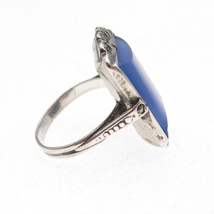 925 Sterling Antique Real Chalcedony & Marcasite Ring Size 5.75 (missing stone)