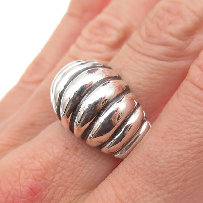 925 Sterling Silver Vintage Mexico Modernist Oxidized Dome Ring Size 7.5