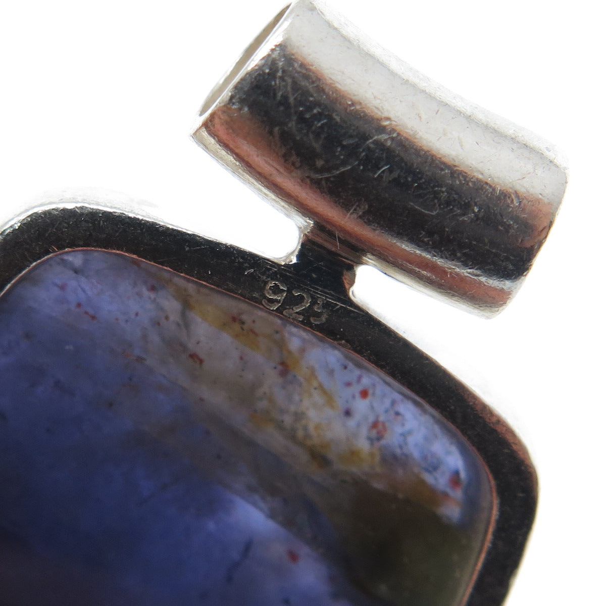 925 Sterling Silver Vintage Real Cabochon Lepidolite & Moonstone Slide Pendant